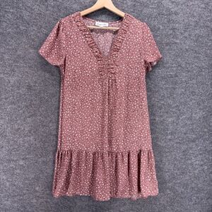 Signify Dress Women S Small Pink Geometric Shift Midi V-Neck Short Sleeve Casual